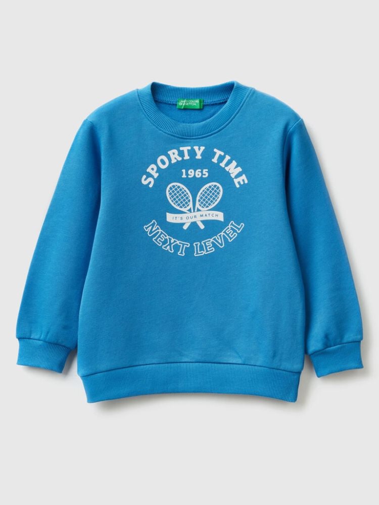 Benetton Crew Neck Print Sweatshirt Kinderen Blauw | BE925152