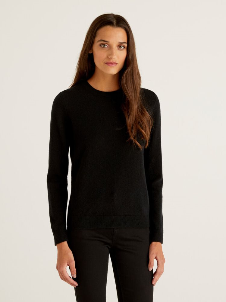 Benetton Crew Neck Pure Cashmere Truien Dames Zwart | BE213301