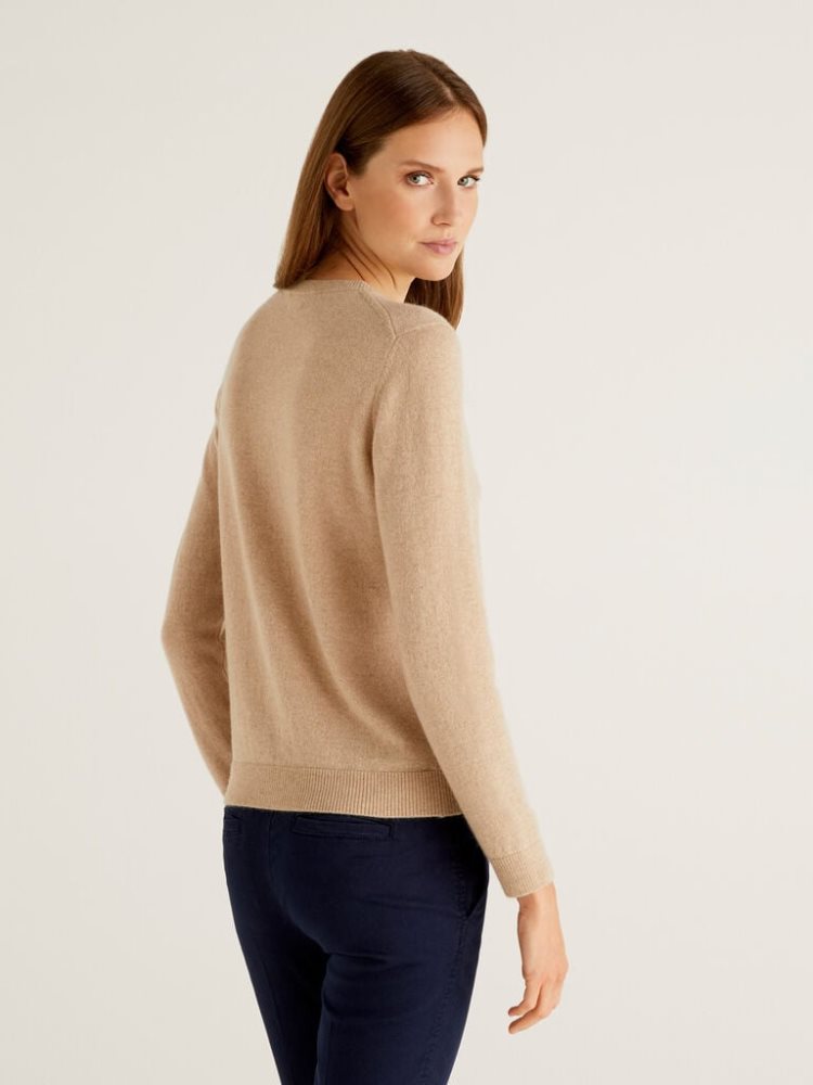 Benetton Crew Neck Pure Cashmere Truien Dames Beige | BE371200