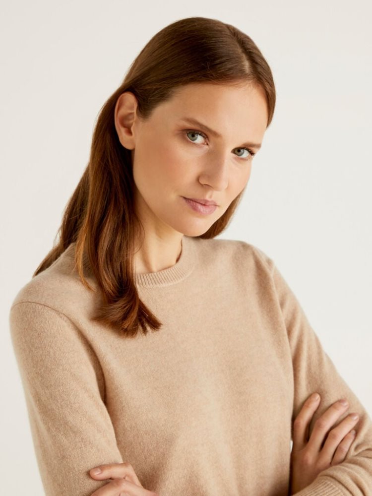 Benetton Crew Neck Pure Cashmere Truien Dames Beige | BE371200