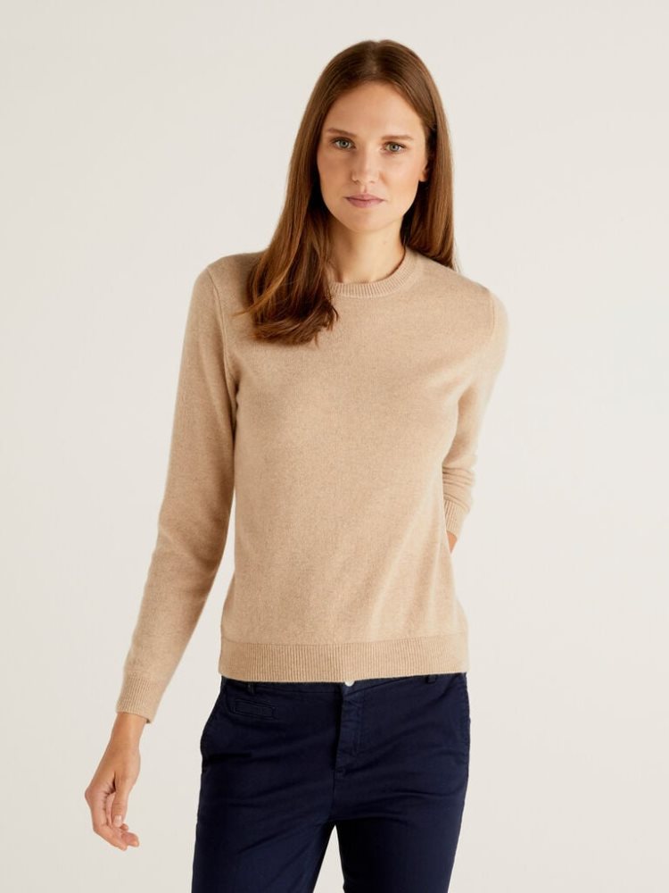 Benetton Crew Neck Pure Cashmere Truien Dames Beige | BE371200