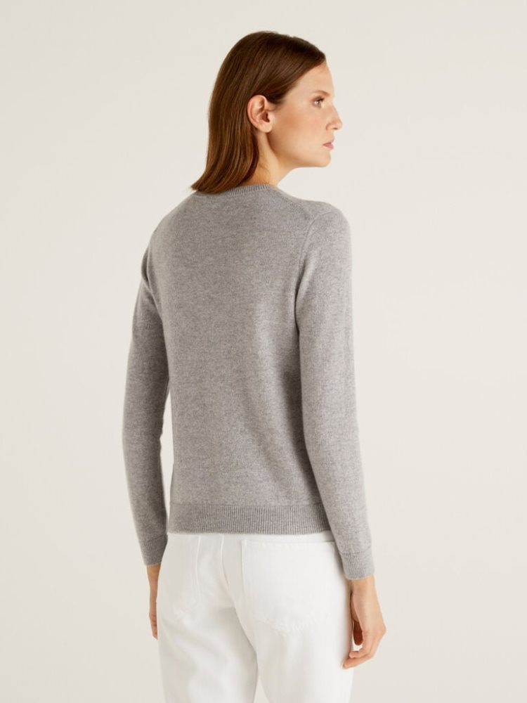 Benetton Crew Neck Pure Cashmere Truien Dames Grijs | BE373943