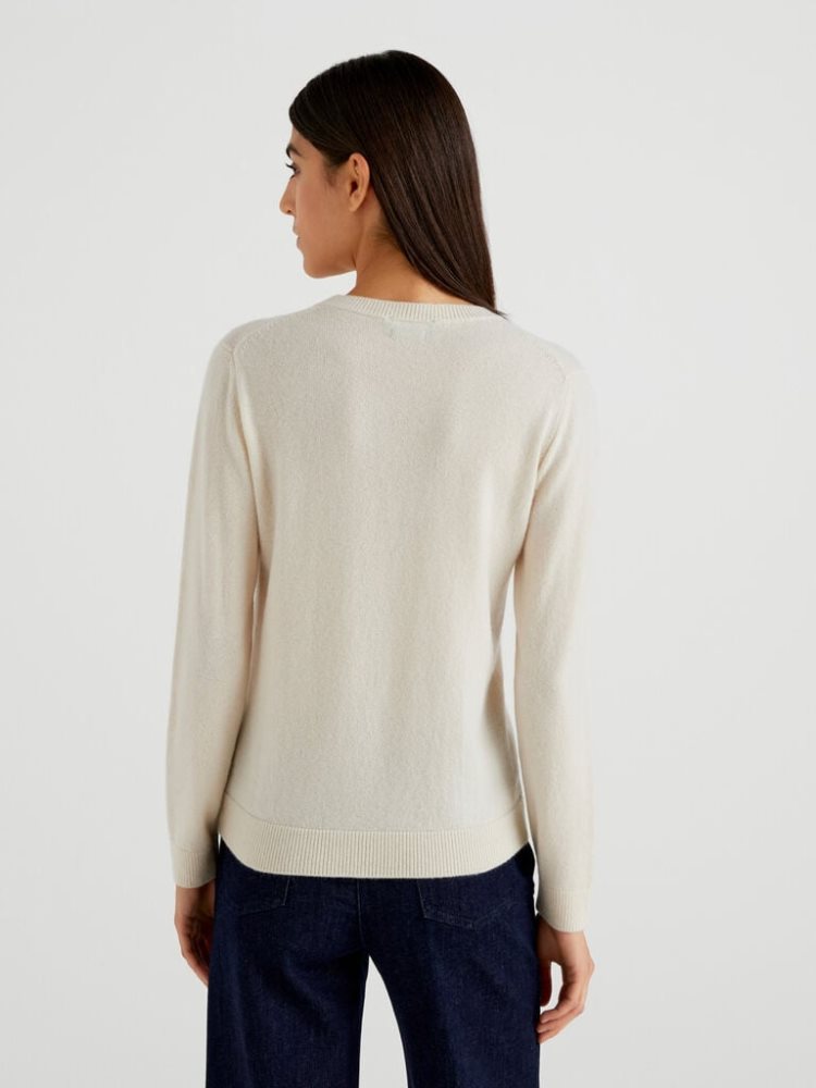 Benetton Crew Neck Pure Cashmere Truien Dames Wit | BE626704