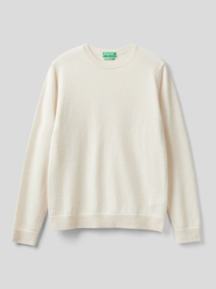 Benetton Crew Neck Pure Cashmere Truien Dames Wit | BE626704