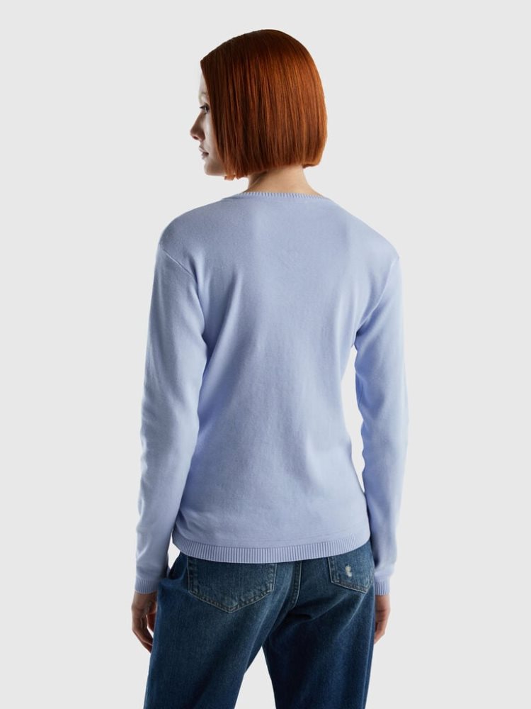 Benetton Crew Neck Pure Katoenen Cardigan Dames Lavendel | BE014539