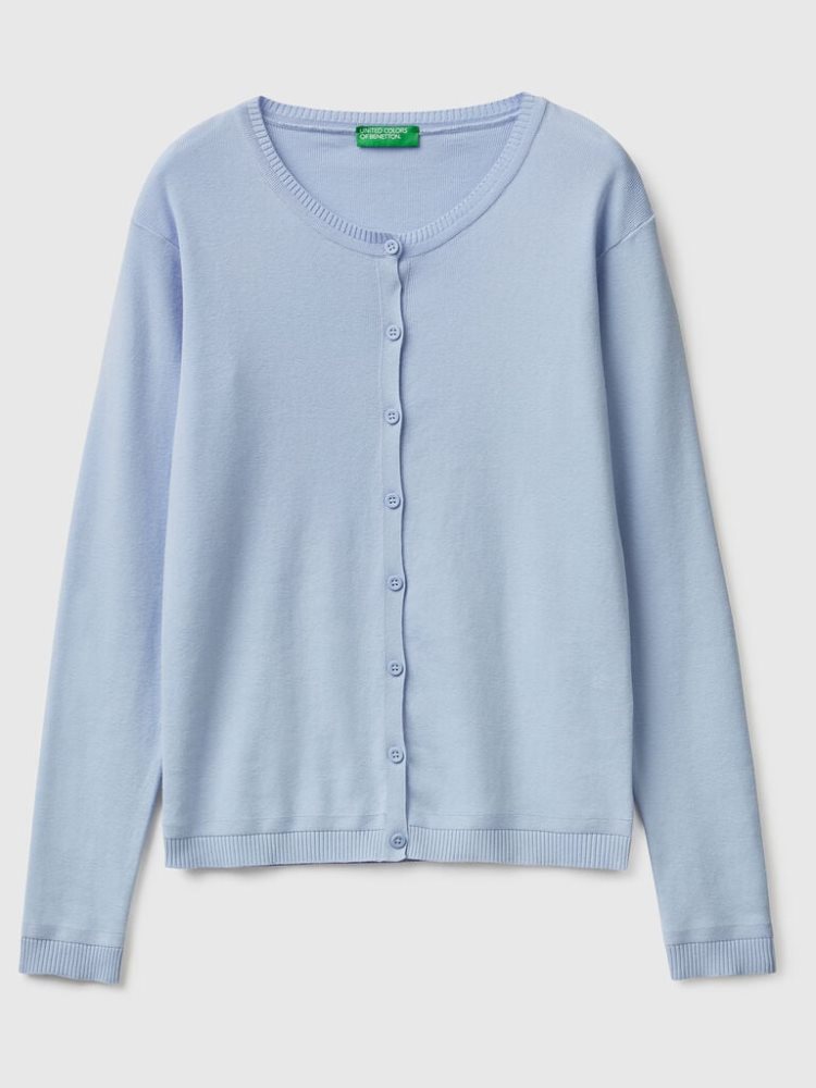 Benetton Crew Neck Pure Katoenen Cardigan Dames Lavendel | BE014539