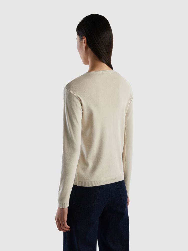 Benetton Crew Neck Pure Katoenen Cardigan Dames Beige | BE060114