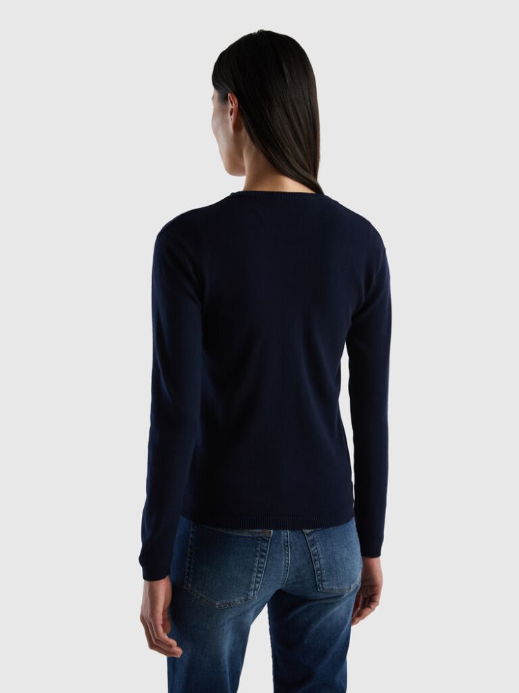 Benetton Crew Neck Pure Katoenen Cardigan Dames Donkerblauw | BE095792