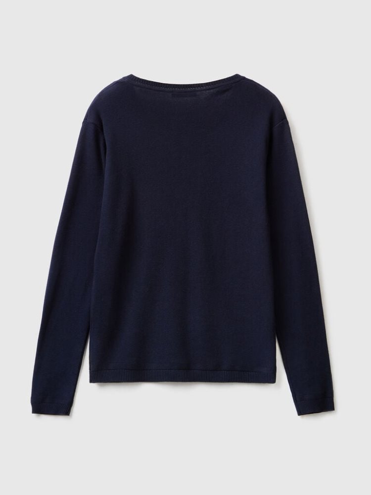 Benetton Crew Neck Pure Katoenen Cardigan Dames Donkerblauw | BE095792