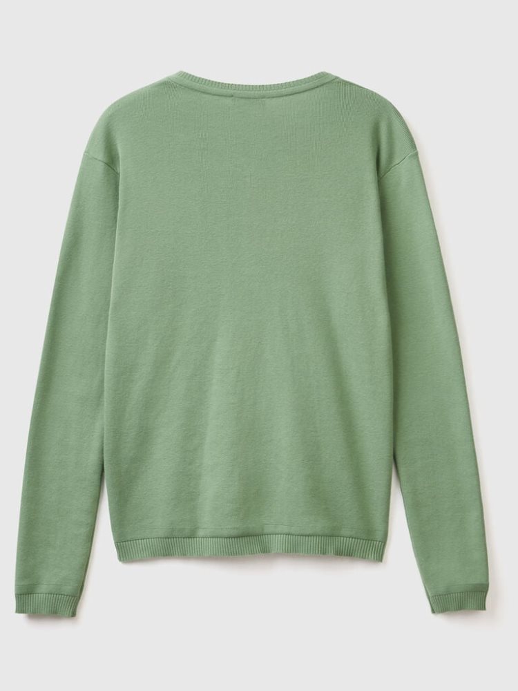 Benetton Crew Neck Pure Katoenen Cardigan Dames Groen | BE445506