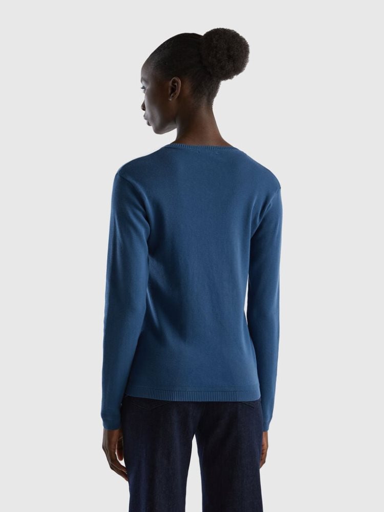 Benetton Crew Neck Pure Katoenen Cardigan Dames Blauw | BE671110