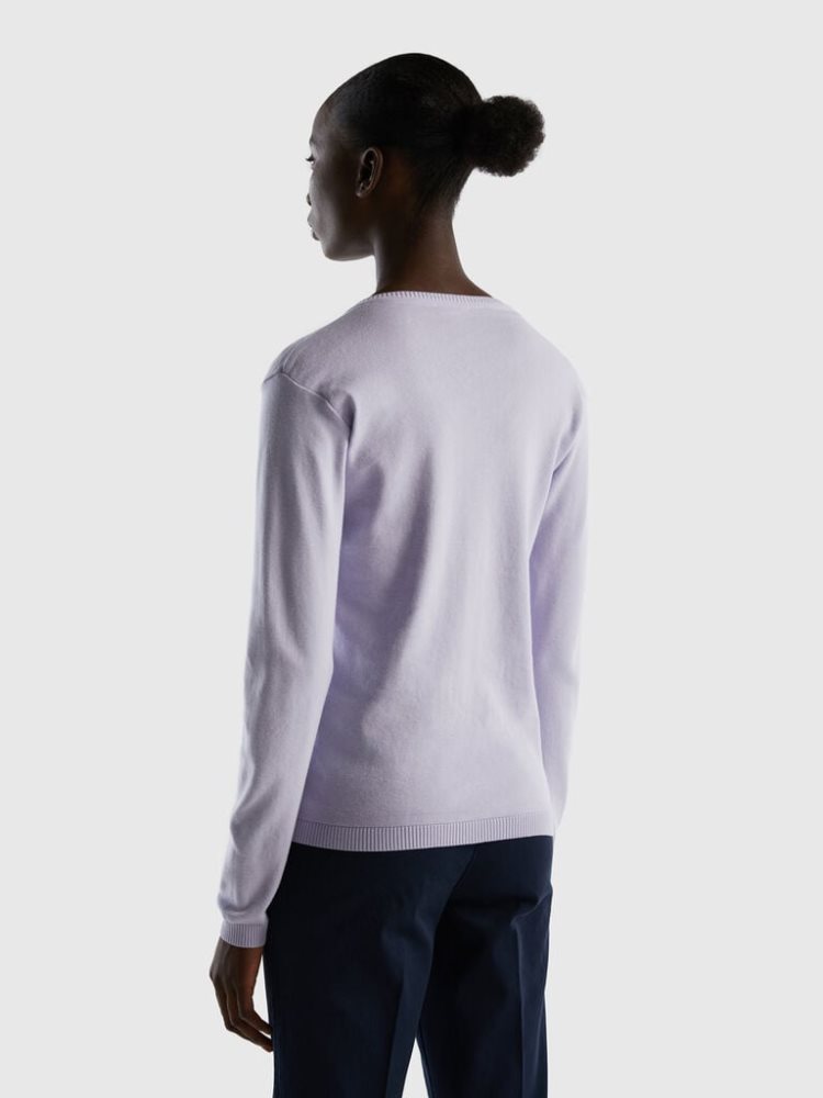 Benetton Crew Neck Pure Katoenen Cardigan Dames Lilac | BE742392