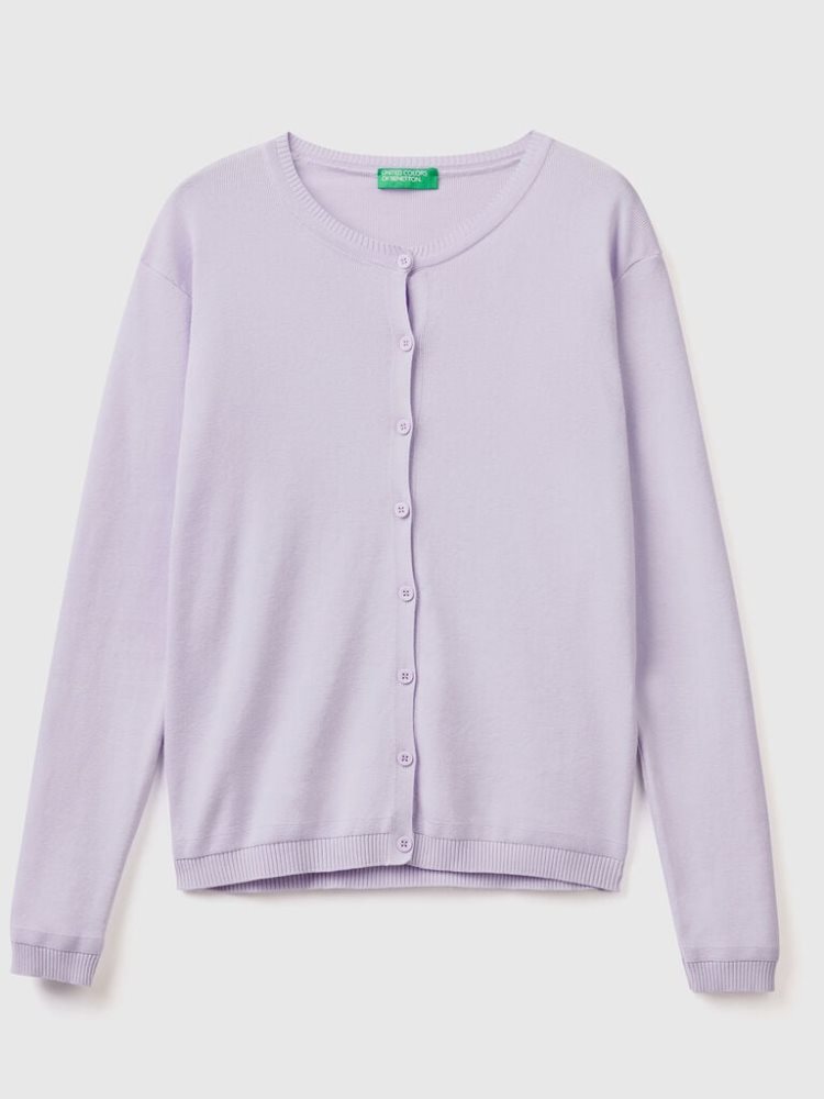 Benetton Crew Neck Pure Katoenen Cardigan Dames Lilac | BE742392