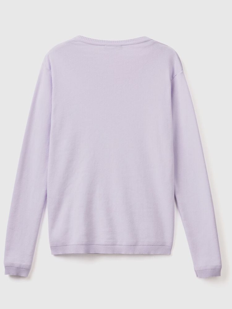 Benetton Crew Neck Pure Katoenen Cardigan Dames Lilac | BE742392