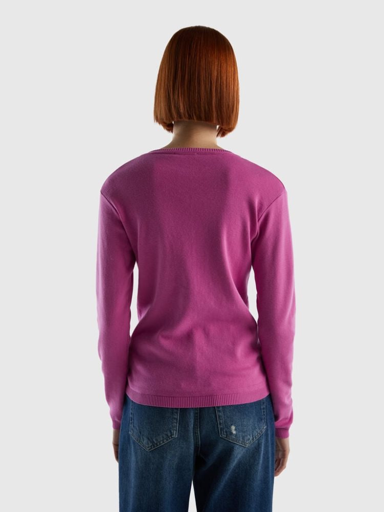 Benetton Crew Neck Pure Katoenen Cardigan Dames Roze | BE872373