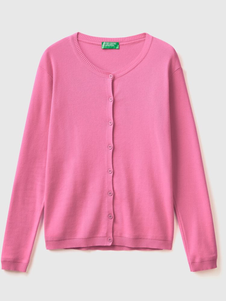 Benetton Crew Neck Pure Katoenen Cardigan Dames Roze | BE872373