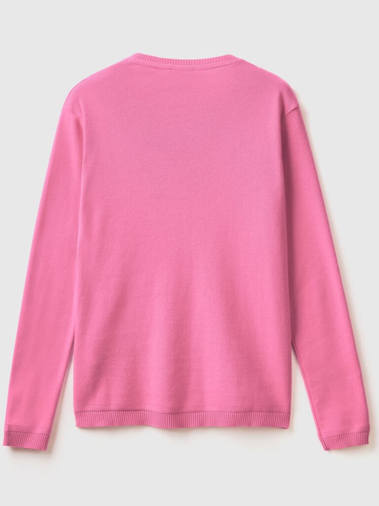 Benetton Crew Neck Pure Katoenen Cardigan Dames Roze | BE872373