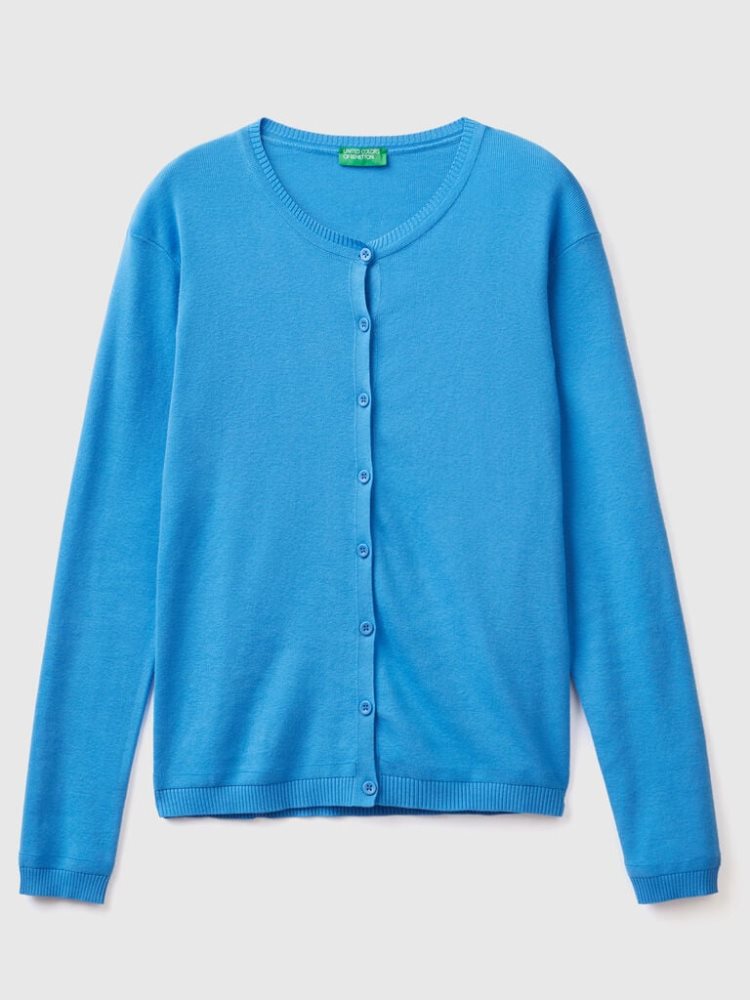 Benetton Crew Neck Pure Katoenen Cardigan Dames Lichtblauw | BE951532