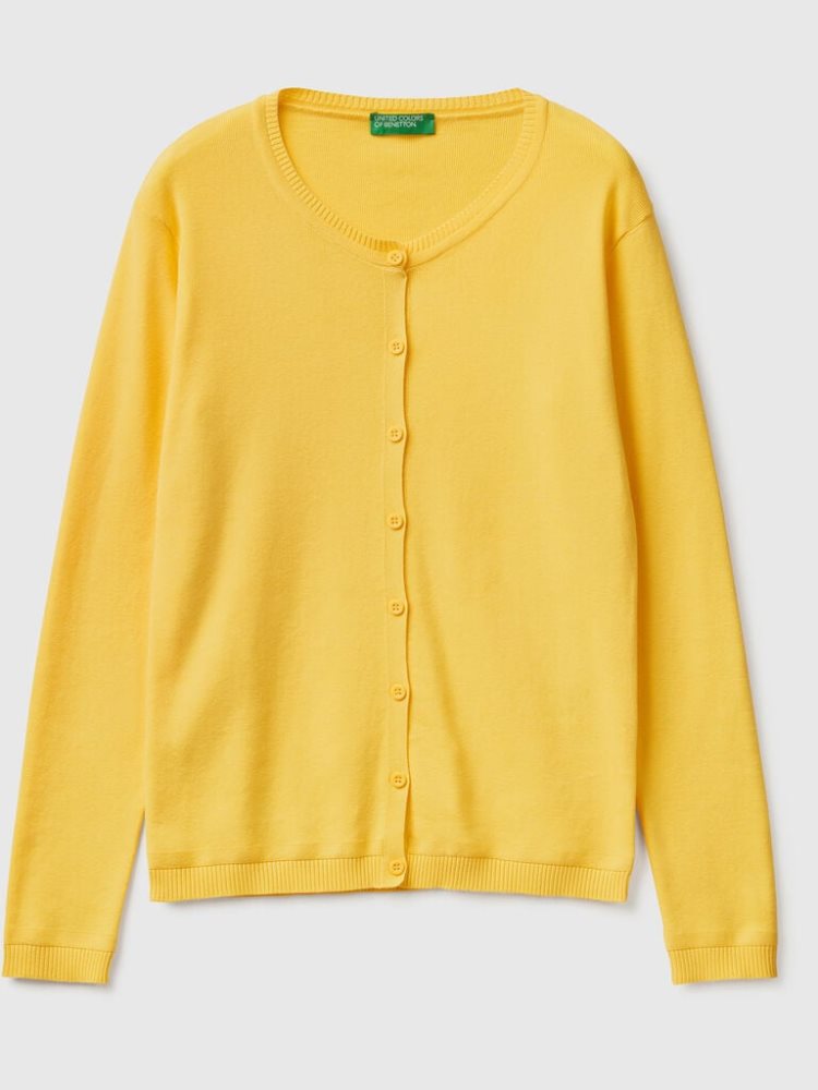 Benetton Crew Neck Pure Katoenen Cardigan Dames Geel | BE981091