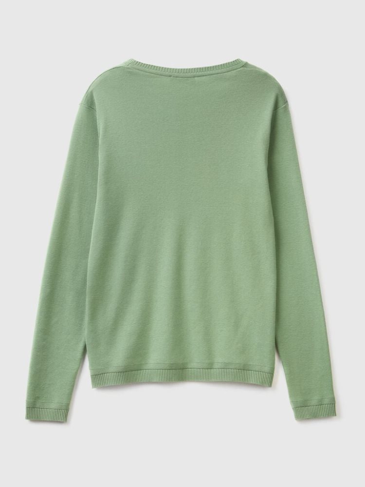 Benetton Crew Neck Pure Katoenen Truien Dames Groen | BE037636