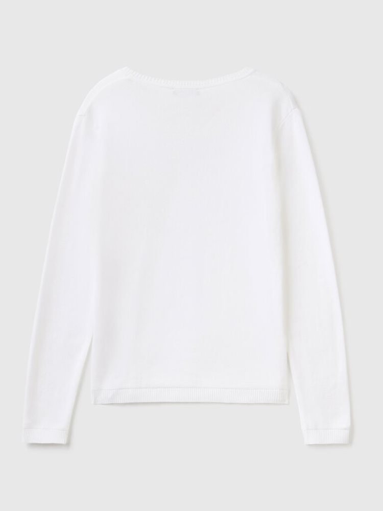 Benetton Crew Neck Pure Katoenen Truien Dames Wit | BE078875