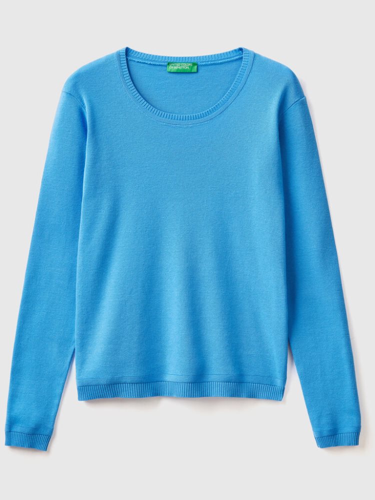 Benetton Crew Neck Pure Katoenen Truien Dames Lichtblauw | BE079806