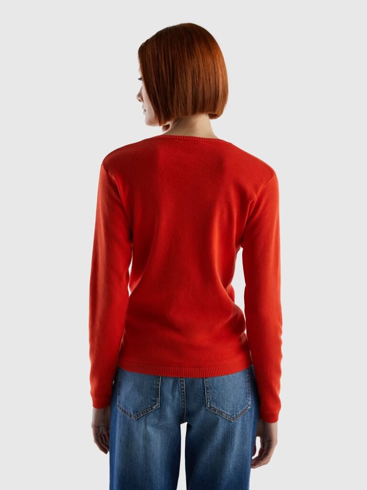 Benetton Crew Neck Pure Katoenen Truien Dames Rood | BE212964