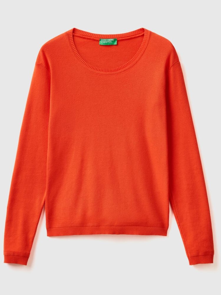 Benetton Crew Neck Pure Katoenen Truien Dames Rood | BE212964