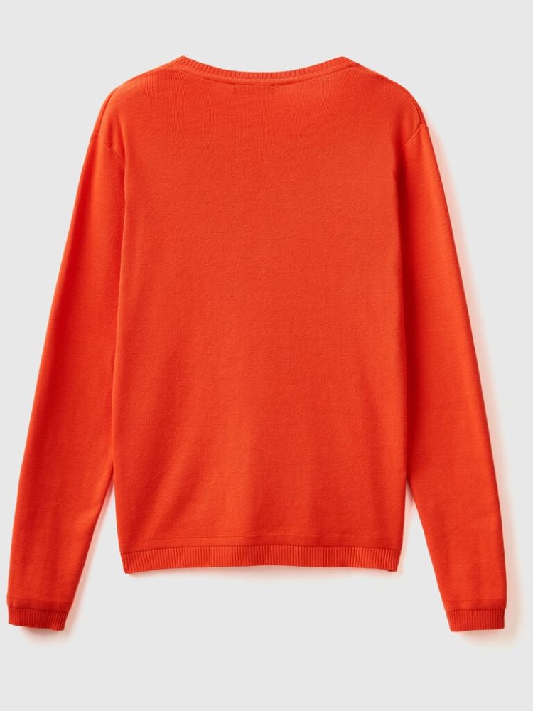 Benetton Crew Neck Pure Katoenen Truien Dames Rood | BE212964