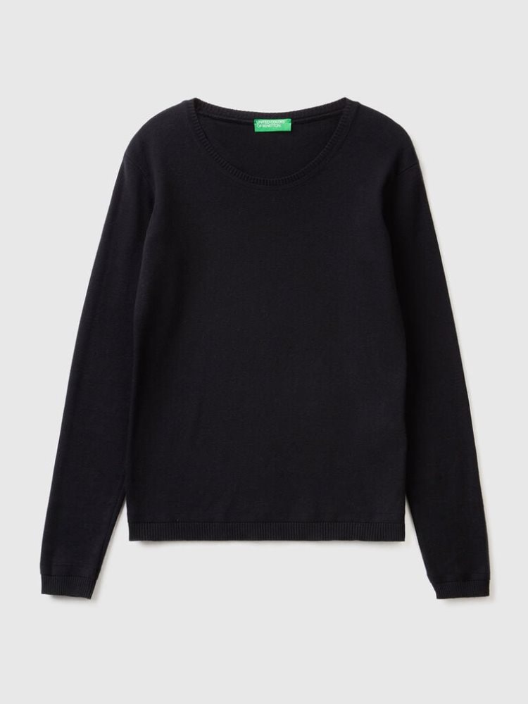 Benetton Crew Neck Pure Katoenen Truien Dames Zwart | BE612134