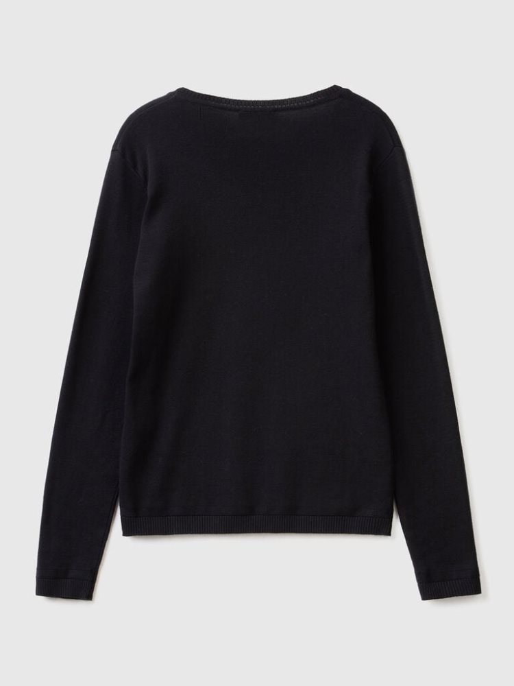 Benetton Crew Neck Pure Katoenen Truien Dames Zwart | BE612134