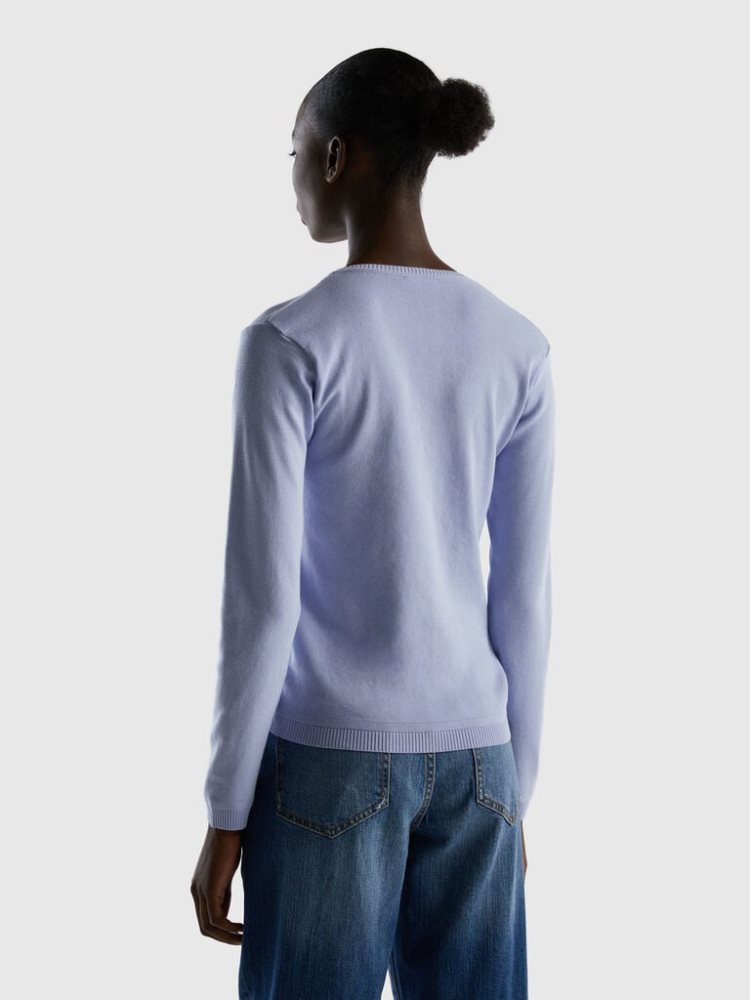 Benetton Crew Neck Pure Katoenen Truien Dames Lavendel | BE653270