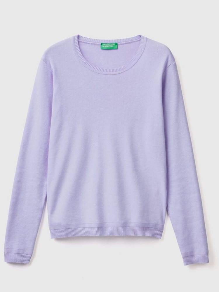 Benetton Crew Neck Pure Katoenen Truien Dames Lavendel | BE653270