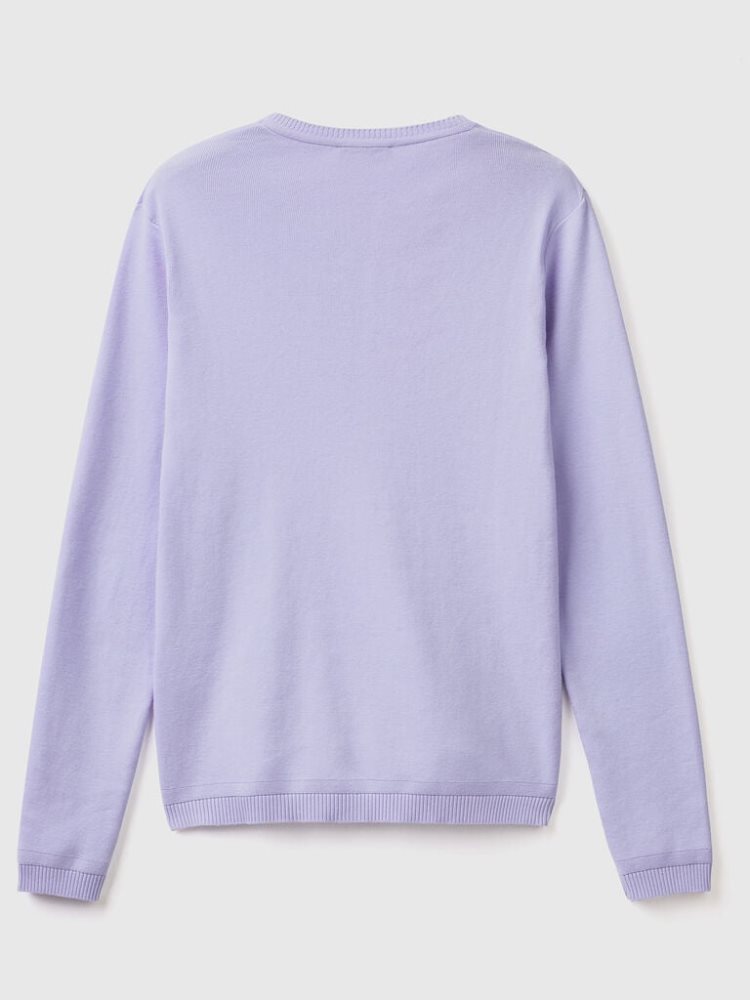 Benetton Crew Neck Pure Katoenen Truien Dames Lavendel | BE653270