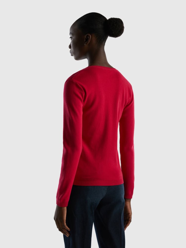 Benetton Crew Neck Pure Katoenen Truien Dames Fuchsie | BE786022