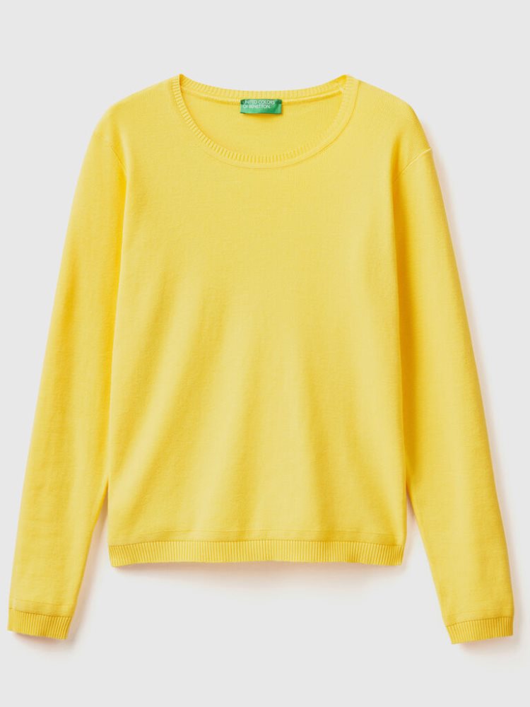 Benetton Crew Neck Pure Katoenen Truien Dames Geel | BE793005