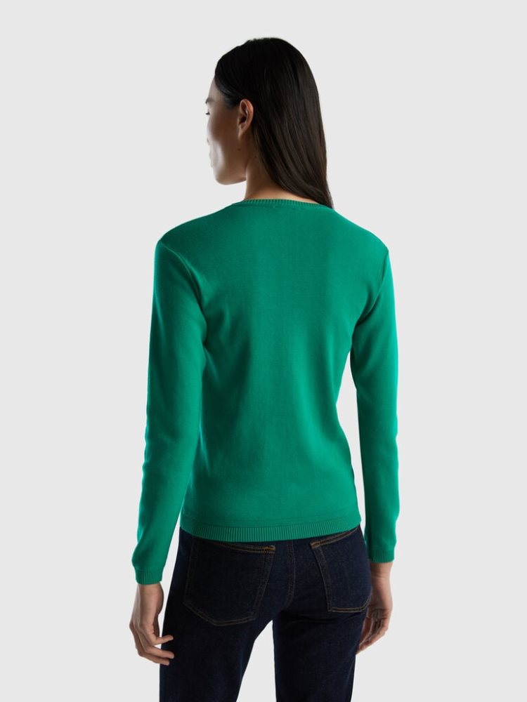 Benetton Crew Neck Pure Katoenen Truien Dames Groen | BE954782