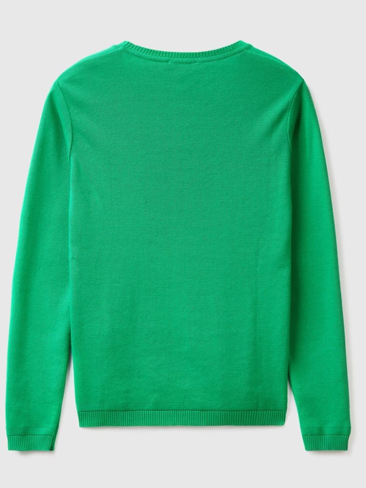 Benetton Crew Neck Pure Katoenen Truien Dames Groen | BE954782