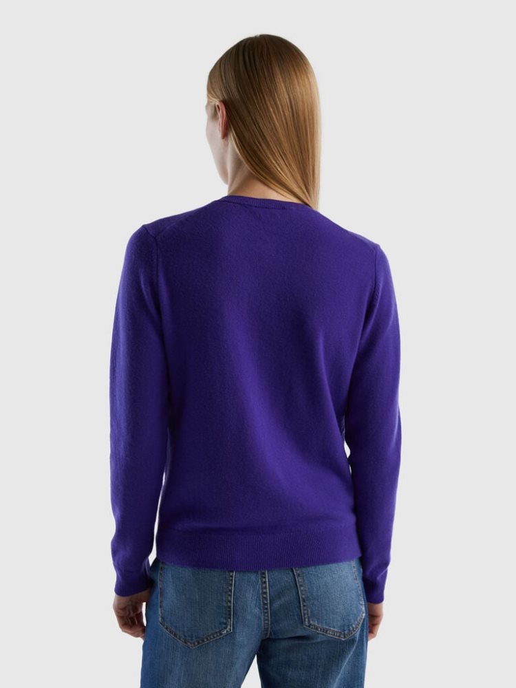 Benetton Crew Neck Pure Merino Wol Cardigan Dames Diepblauw | BE470660