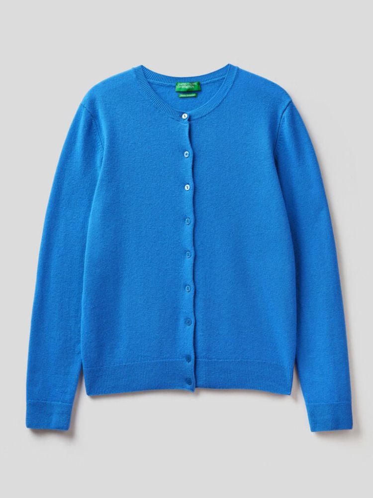 Benetton Crew Neck Pure Merino Wol Cardigan Dames Turquoise | BE634174