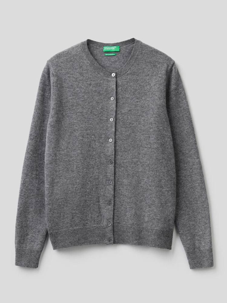 Benetton Crew Neck Pure Merino Wol Cardigan Dames Grijs | BE921947