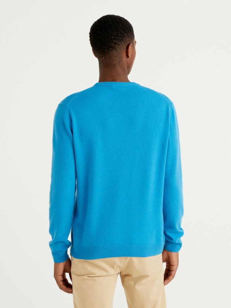 Benetton Crew Neck Pure Merino Wol Truien Heren Turquoise | BE025145