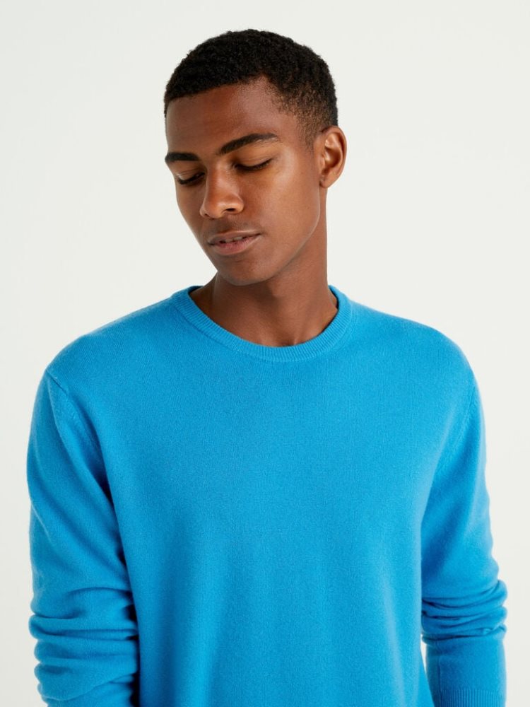 Benetton Crew Neck Pure Merino Wol Truien Heren Turquoise | BE025145