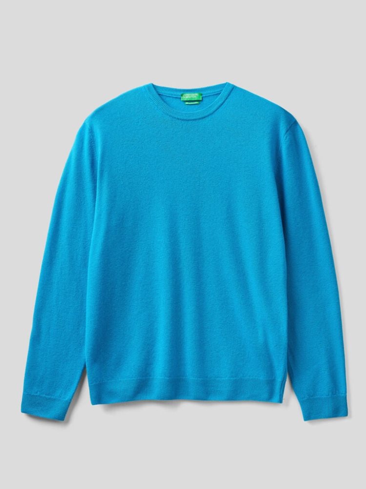 Benetton Crew Neck Pure Merino Wol Truien Heren Turquoise | BE025145