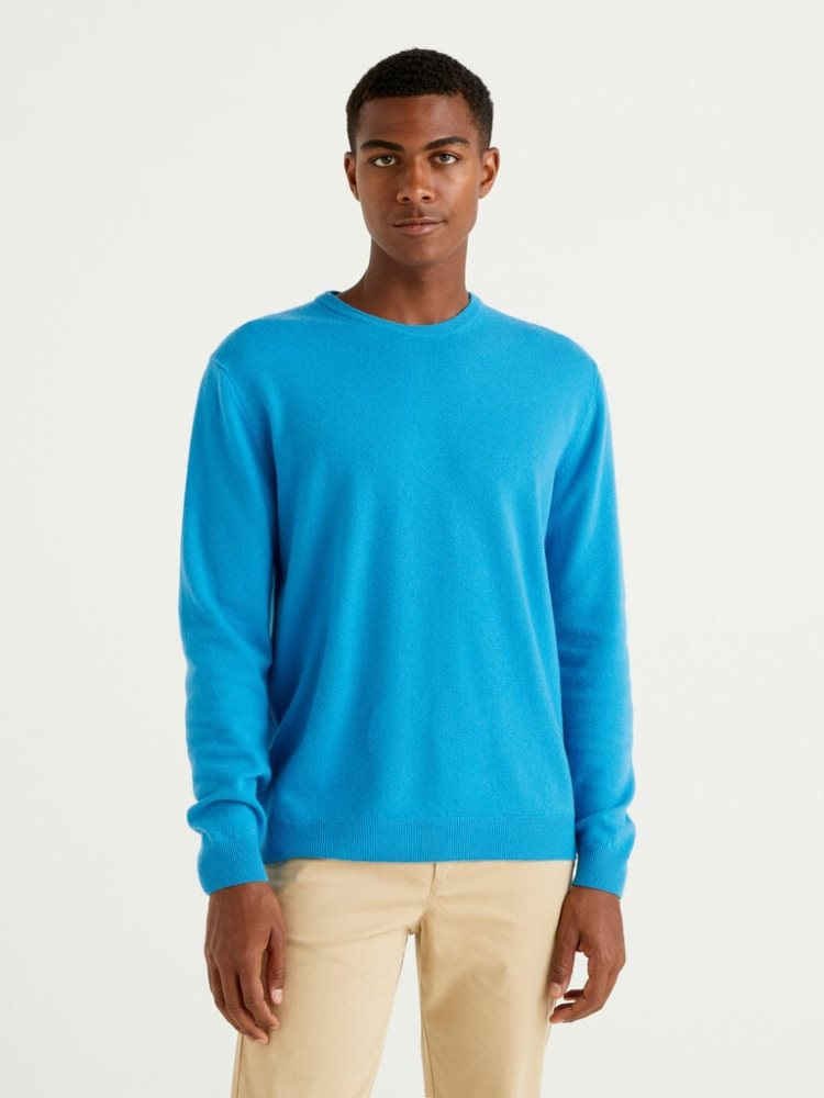 Benetton Crew Neck Pure Merino Wol Truien Heren Turquoise | BE025145