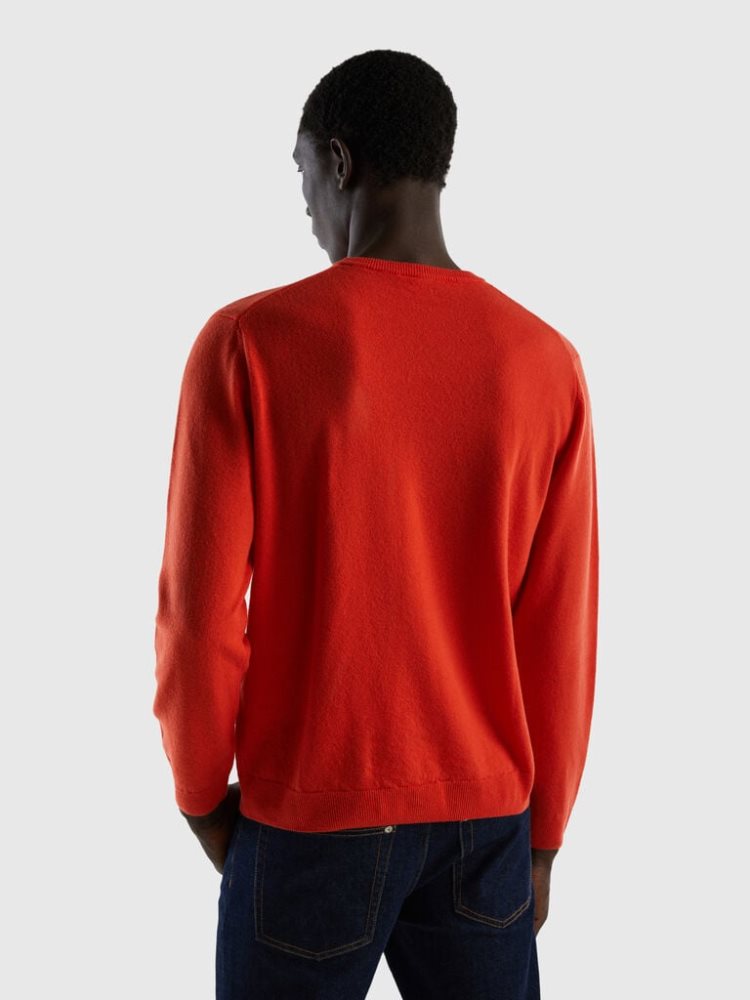 Benetton Crew Neck Pure Merino Wol Truien Heren Rood | BE029166