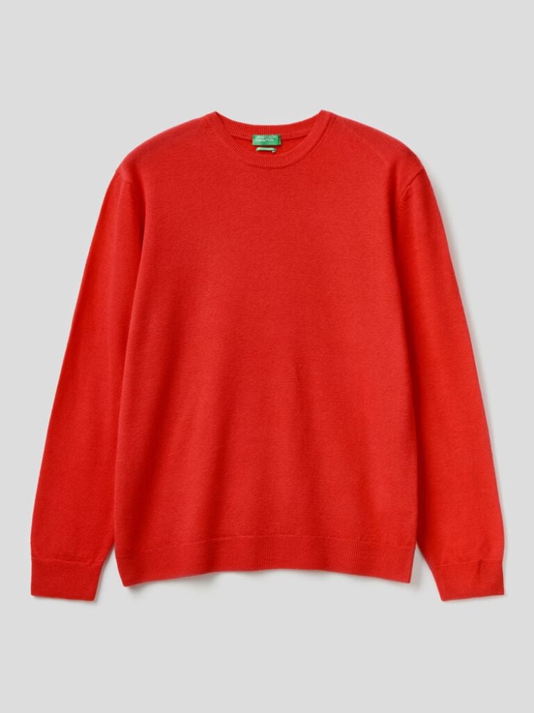 Benetton Crew Neck Pure Merino Wol Truien Heren Rood | BE029166