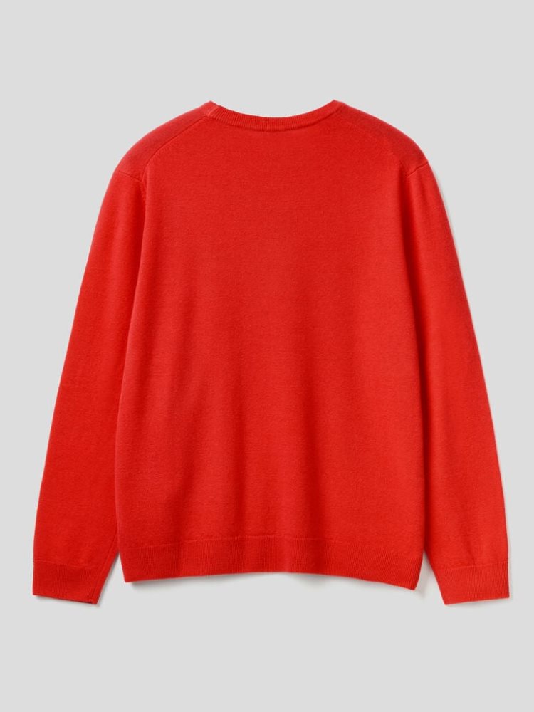 Benetton Crew Neck Pure Merino Wol Truien Heren Rood | BE029166