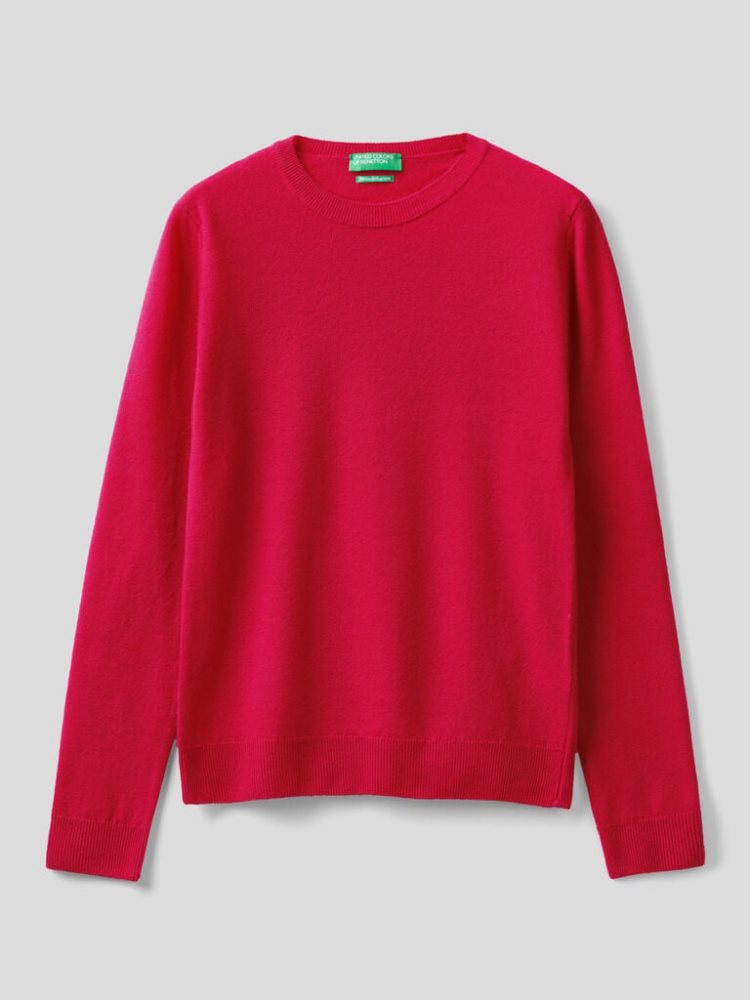 Benetton Crew Neck Pure Merino Wol Truien Dames Diepfuchsie | BE073843