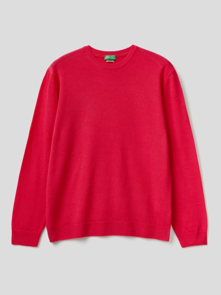 Benetton Crew Neck Pure Merino Wol Truien Heren Diepfuchsie | BE238449